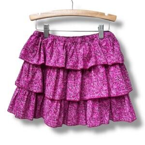 Peek Skirt Girls Size 10 Pink Floral Cotton Tiered Ruffle Pull On Lined Tween